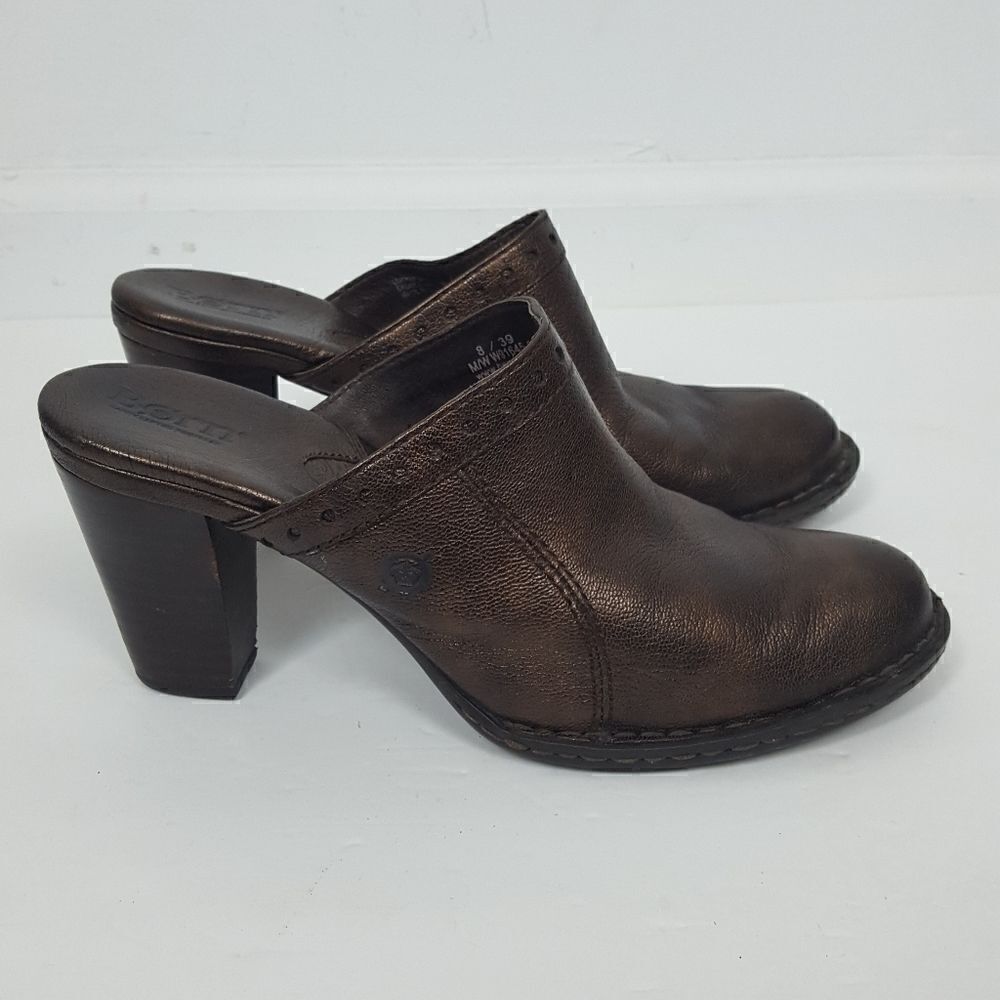 BORNโ LeatherโClogsย HeelsโBootsโSlidesโSizeโ8โBrownโHighโHeels